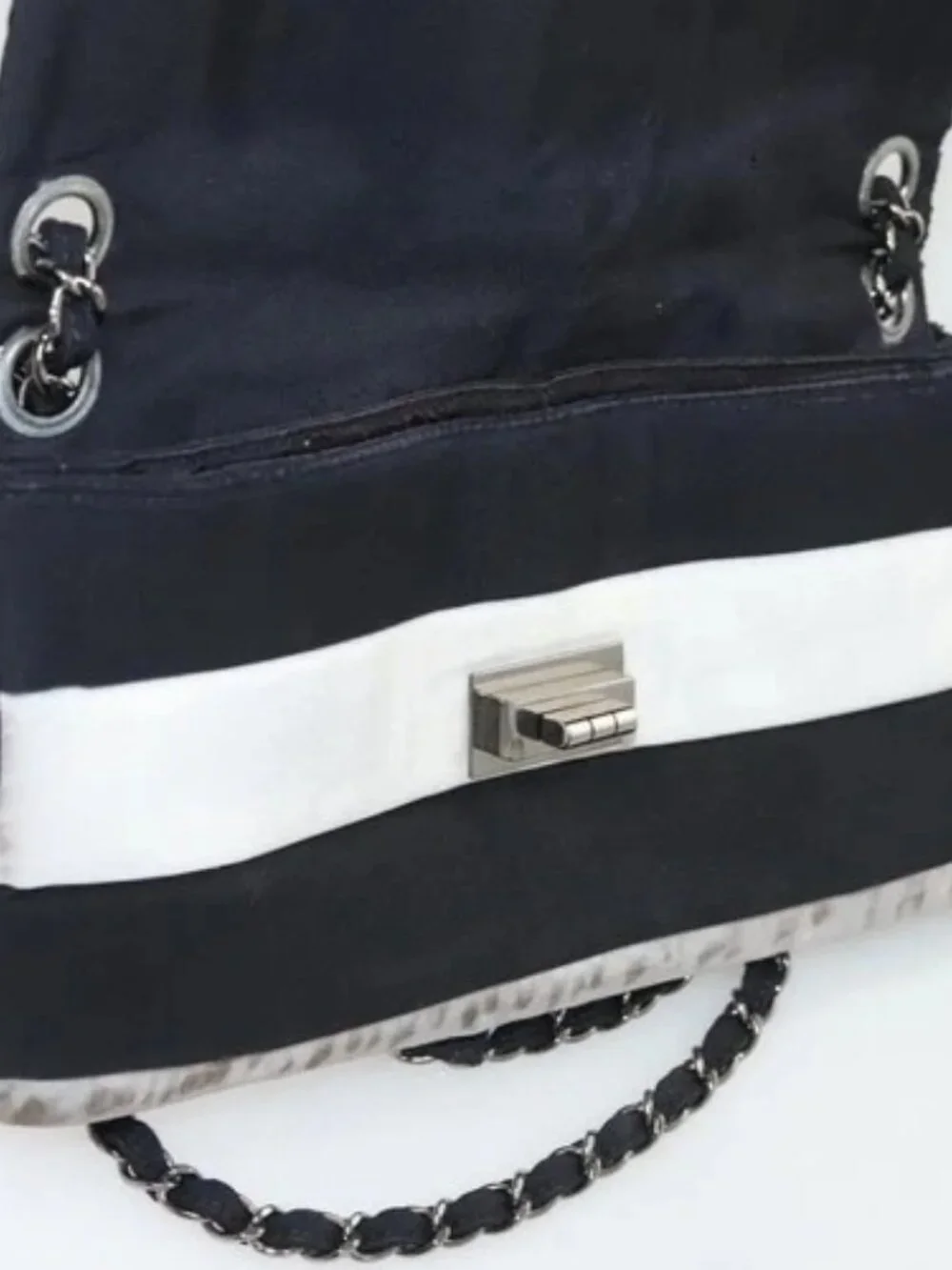 CHANEL Chain Shoulder Bag Nylon Black Silver CC Auth 125969